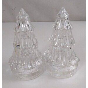 Vintage Clear Lucite Christmas Tree Plastic 4.38" Salt & Pepper Shakers